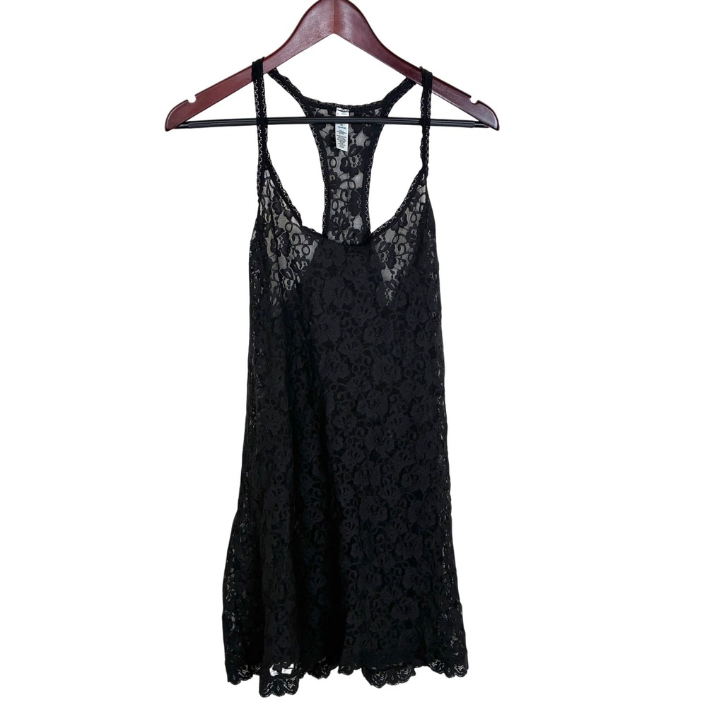 Vintage Slip Dress Sz XL Lace Sheer Mini Fairy Grunge Whimsigoth Layering Black